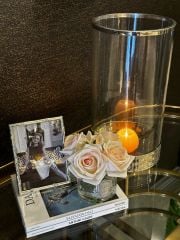 Nikel Hasır Desenli Cam Mumluk (116360) 22x42 cm |  Mumluk